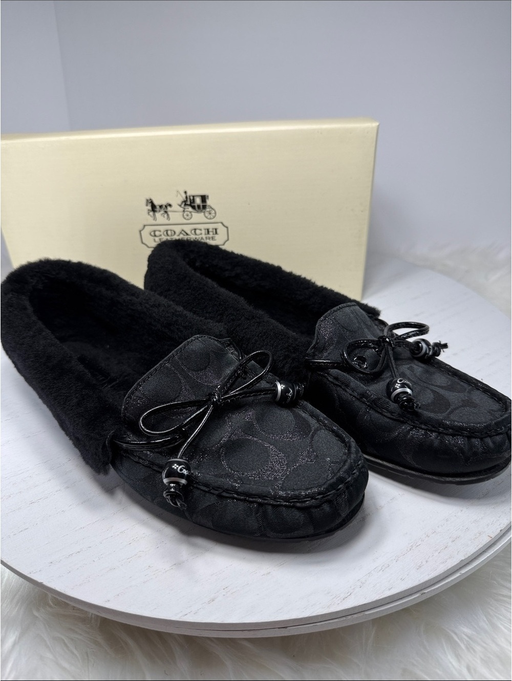 Coach Carsyn Black Signature Moccasin Slippers Size 9